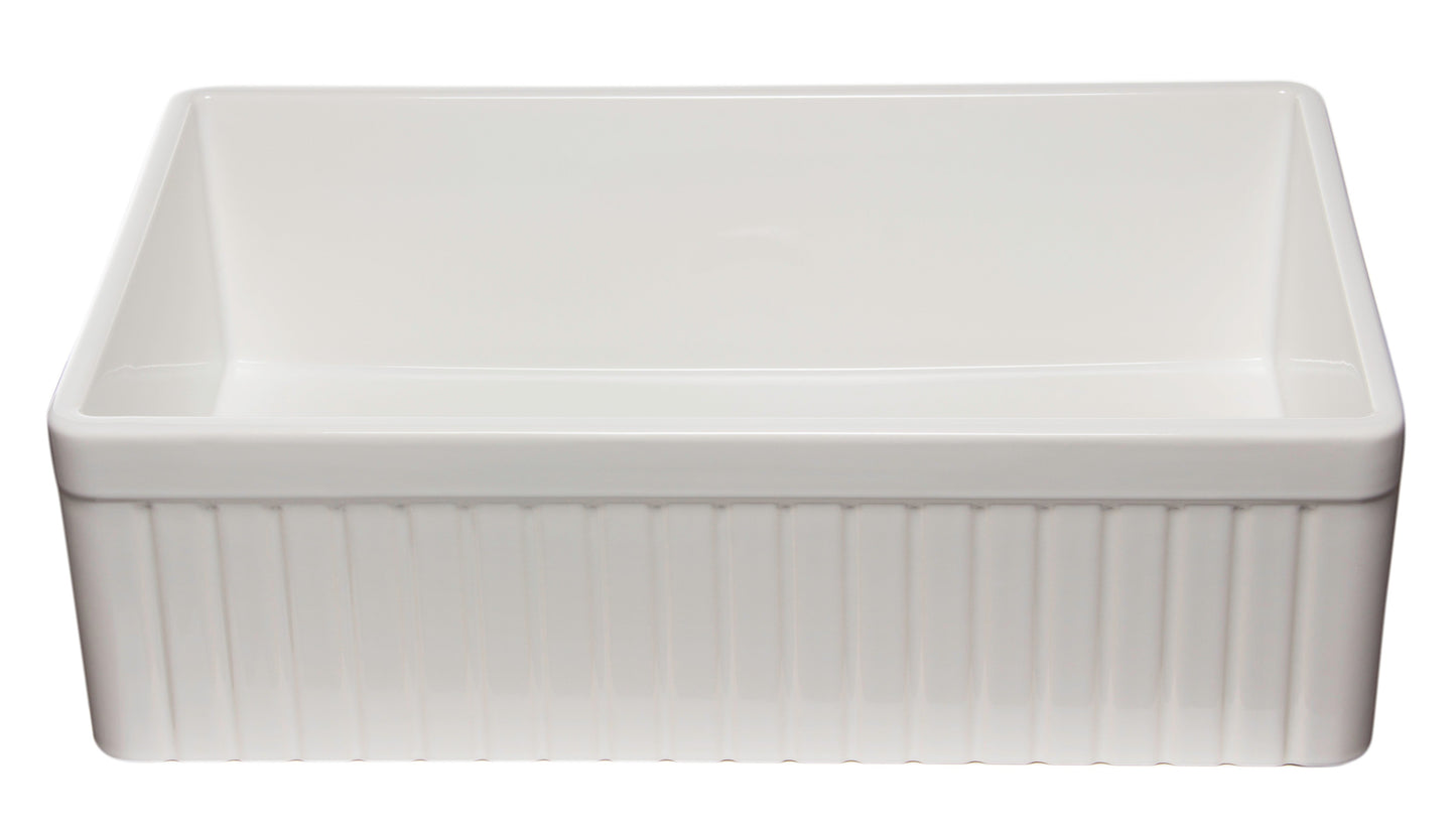 ALFI brand AB532 AB532-W 33" White Single Bowl Fluted Apron Fireclay Farm Sink