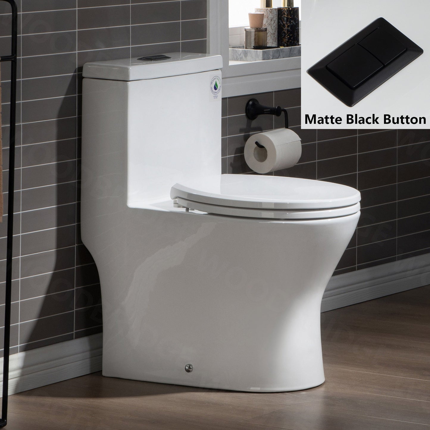 WOODBRIDGE One Piece Short Compact Bathroom Tiny Mini Commode Water Closet Dual Flush Concealed Trapway