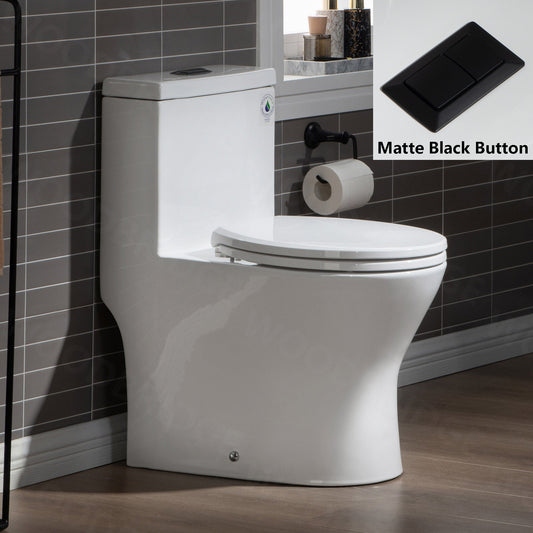 WOODBRIDGE One Piece Short Compact Bathroom Tiny Mini Commode Water Closet Dual Flush Concealed Trapway