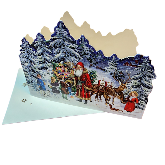 Diecut Santa And His Sleigh  Advent Card With Envelope