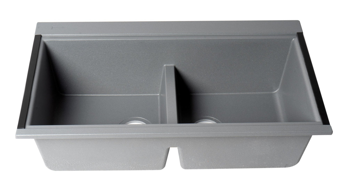 ALFI brand AB3418DBUM 33" Granite Composite Workstation Step Rim Double Bowl Undermount Sink with Accessories