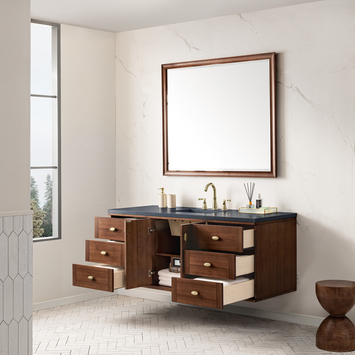 Amberly 60" Single Vanity Cabinet, Mid-Century Walnut