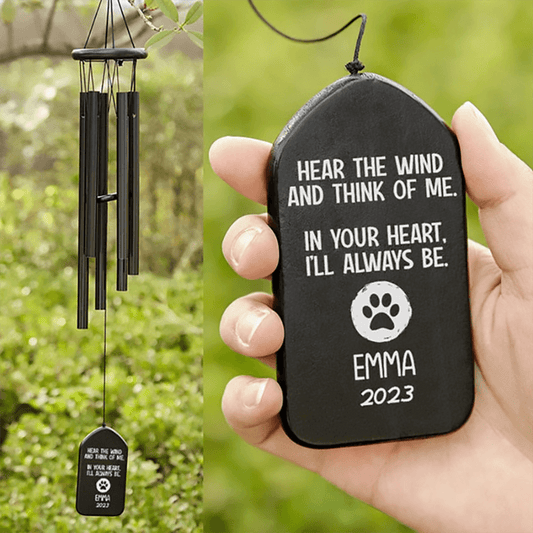 Custom Memorial Gift - Hear The Wind And Think Of Me - Personalized Wind Chimes | Sympathy, Bereavement, Condolence Gift for Pet Loss, Dog & Cat Lover