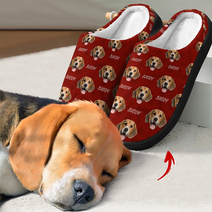 Custom Photo Plush Slippers With Dog Cat Face - Personalized Slippers - Gift For Dog/Cat Lovers, Pet Lovers, Dog/Cat Mom, Dog/Cat Dad