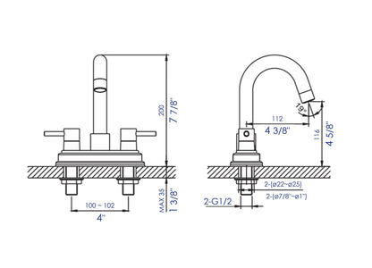 ALFI brand AB1400 Two-Handle 4" Centerset Bathroom Faucet