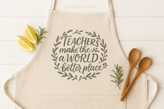 Generated Kitchen + Metal branded teacher apron