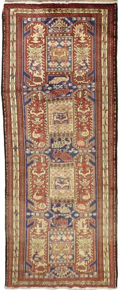 Geometric Meshkin Persian Vintage Runner Rug Handmade Wool Carpet - 4'0"x 10'4"