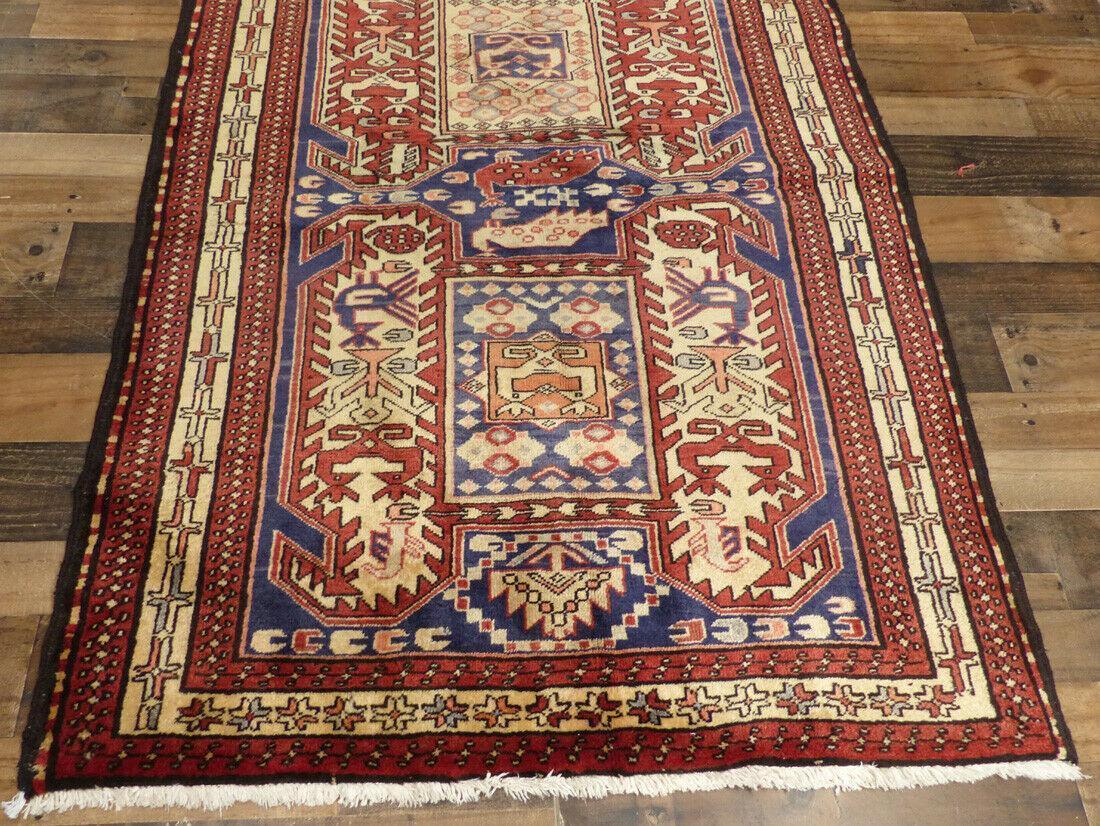 Geometric Meshkin Persian Vintage Runner Rug Handmade Wool Carpet - 4'0"x 10'4"
