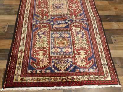 Geometric Meshkin Persian Vintage Runner Rug Handmade Wool Carpet - 4'0"x 10'4"