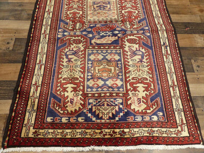 Geometric Meshkin Persian Vintage Runner Rug Handmade Wool Carpet - 4'0"x 10'4"