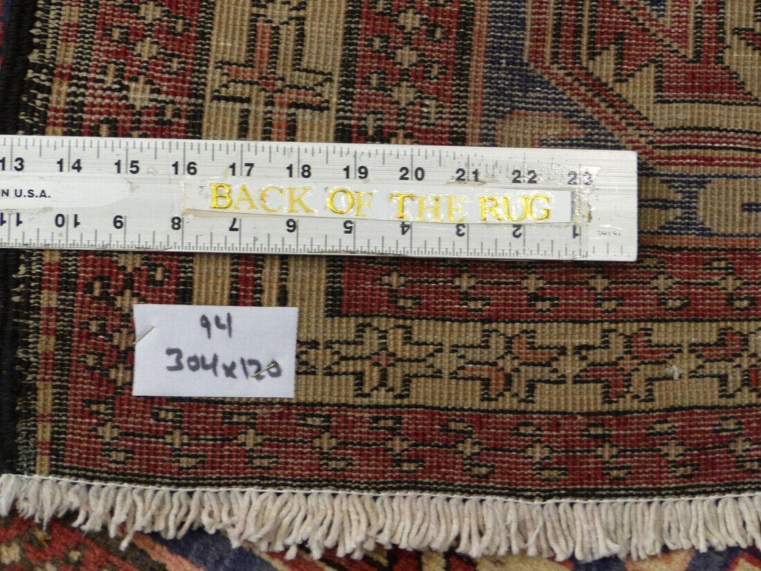 Geometric Meshkin Persian Vintage Runner Rug Handmade Wool Carpet - 4'0"x 10'4"