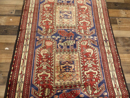 Geometric Meshkin Persian Vintage Runner Rug Handmade Wool Carpet - 4'0"x 10'4"