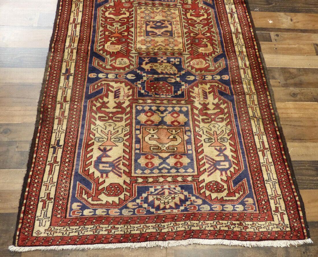 Geometric Meshkin Persian Vintage Runner Rug Handmade Wool Carpet - 4'0"x 10'4"
