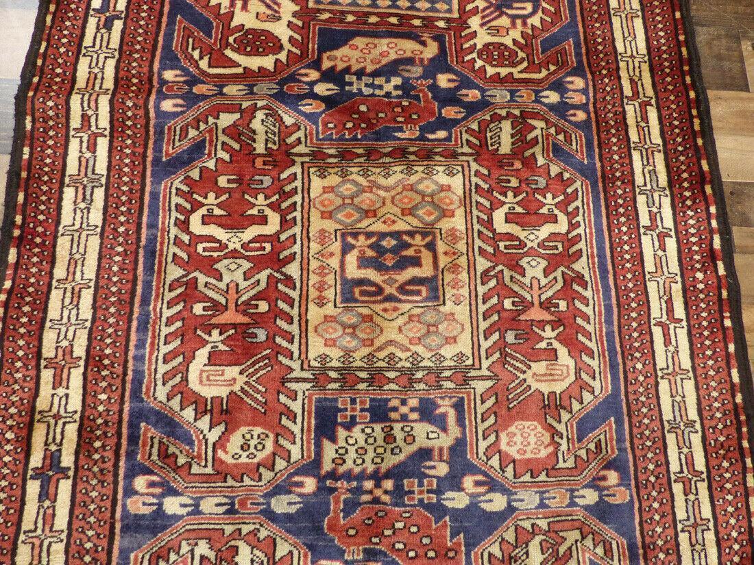 Geometric Meshkin Persian Vintage Runner Rug Handmade Wool Carpet - 4'0"x 10'4"
