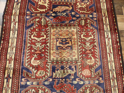 Geometric Meshkin Persian Vintage Runner Rug Handmade Wool Carpet - 4'0"x 10'4"