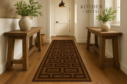 Geometric Pattern Runner in Kitchen + Metal Hallway Setting