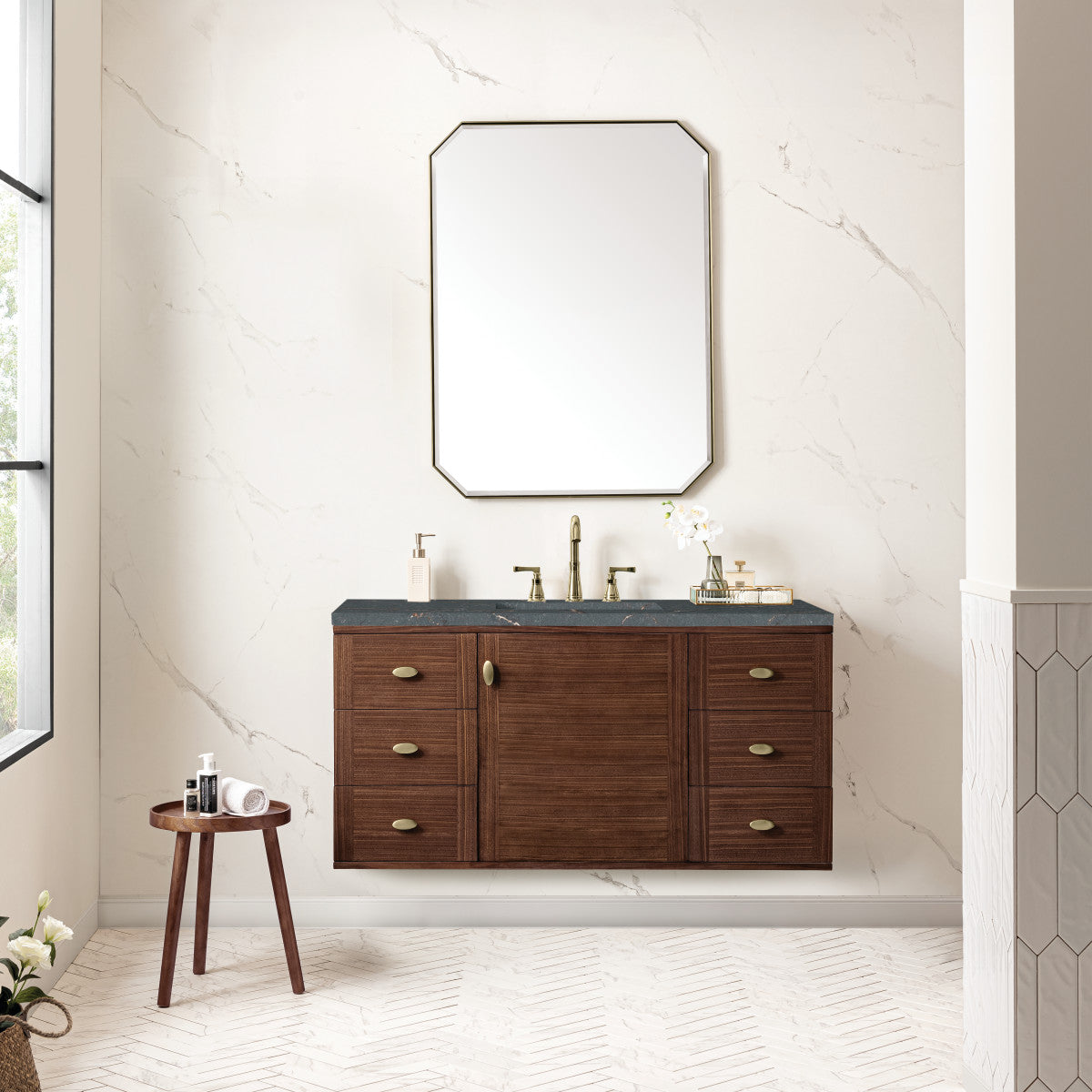 Amberly 48" Single Vanity Cabinet, Mid-Century Walnut