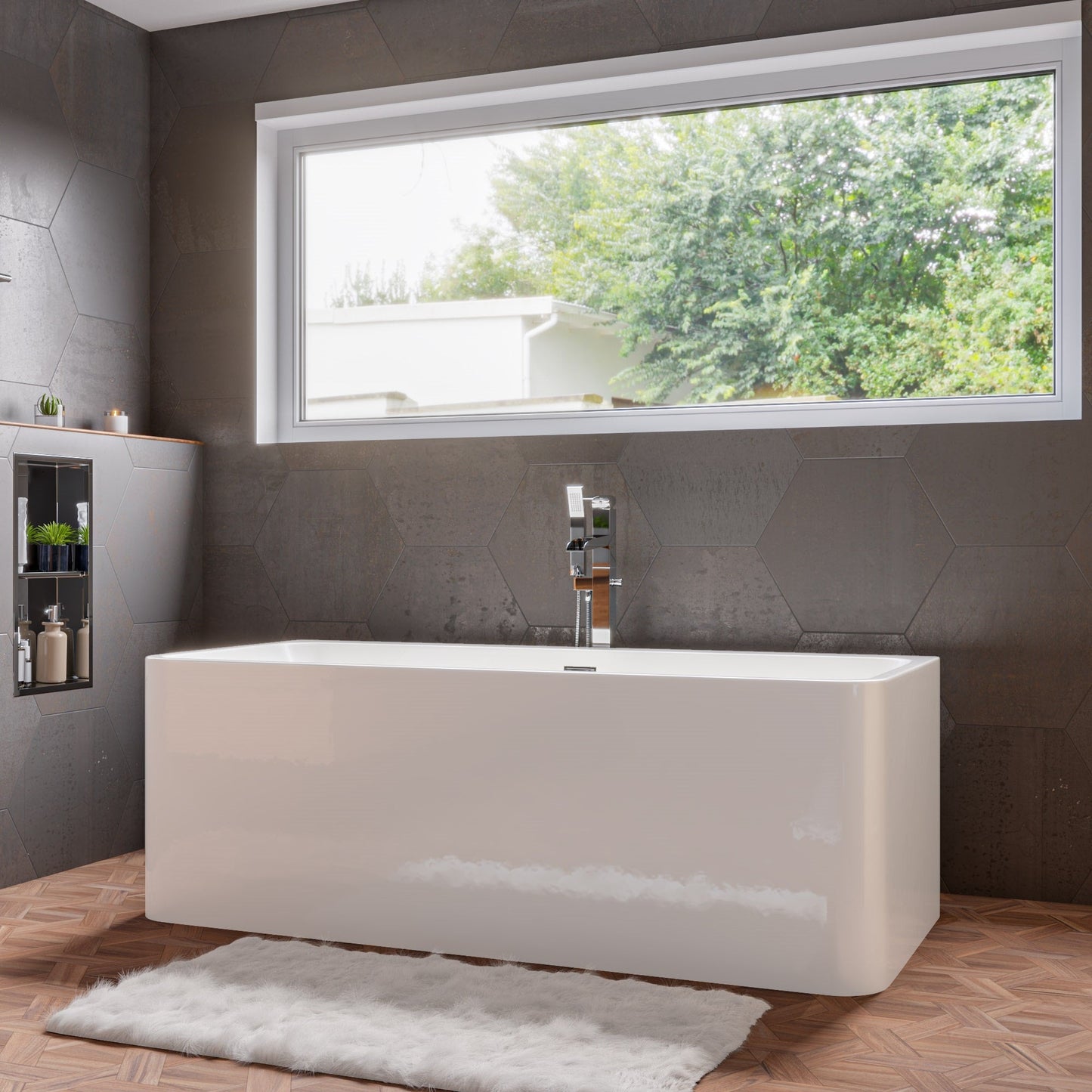 ALFI brand  AB8859 67 inch White Rectangular Acrylic Free Standing Soaking Bathtub