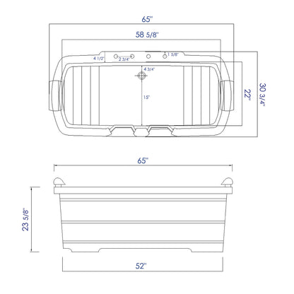 ALFI brand  AB1130 65" 2 Person Free Standing Cedar Wooden Bathtub with Fixtures & Headrests