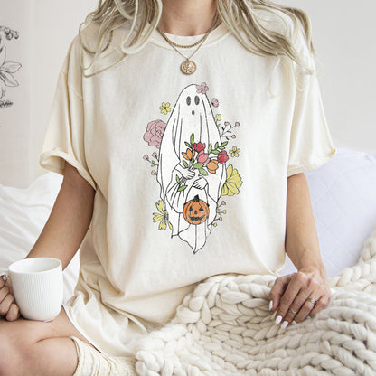 Ghost with Flowers Retro Halloween Comfort Colors Tshirt