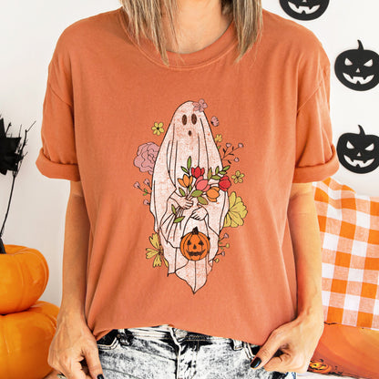 Ghost with Flowers Retro Halloween Comfort Colors Tshirt