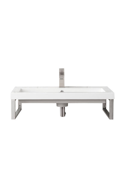 Two Boston 15.25" Wall Brackets, Brushed Nickel w/ 31.5" White Glossy Composite Stone Top