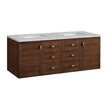 Amberly 60" Double Vanity Cabinet, Mid-Century Walnut