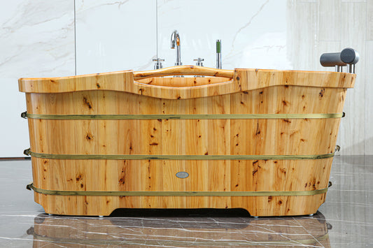 ALFI brand  AB1136 61" Free Standing Cedar Wooden Bathtub with Chrome Tub Filler