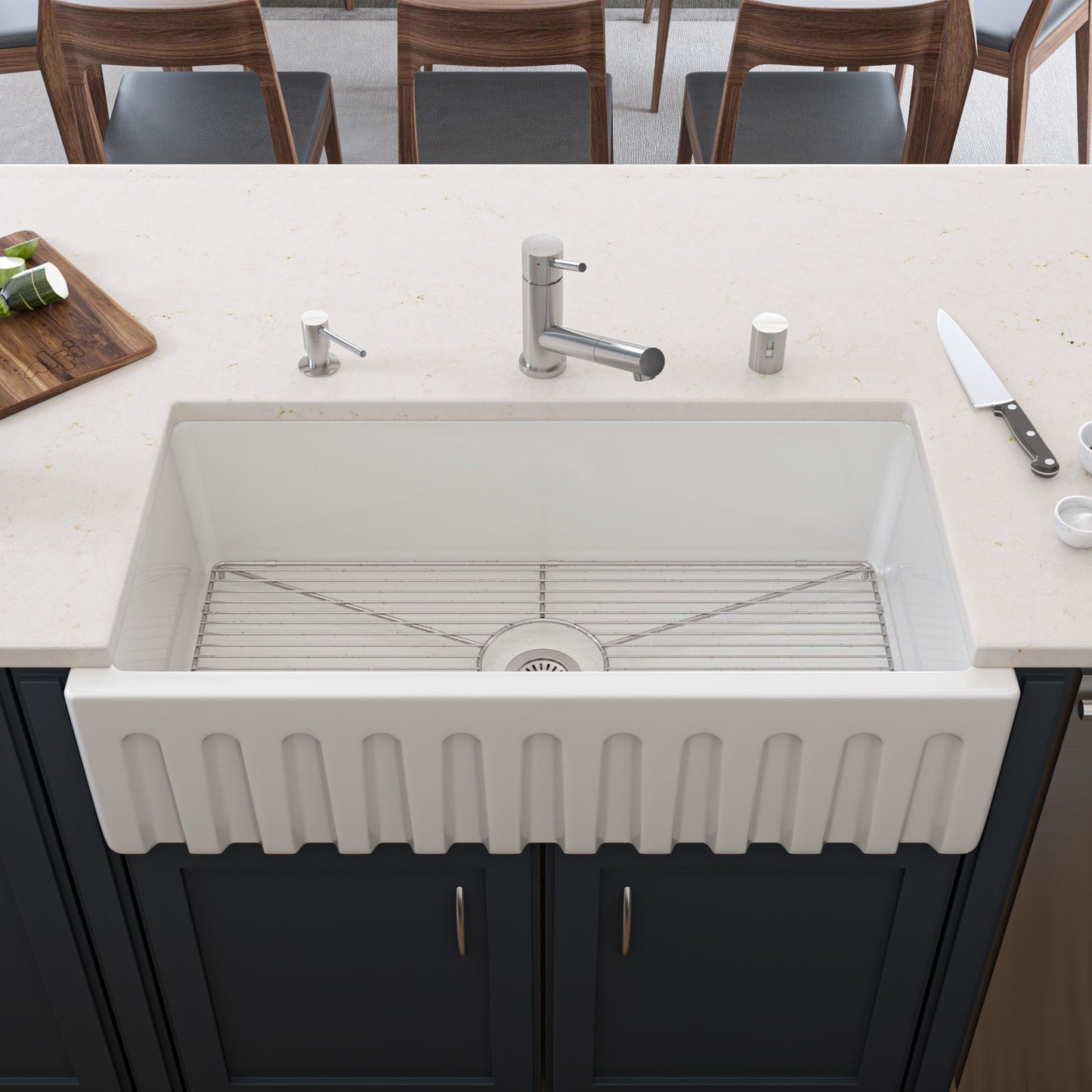 ALFI brand AB3618HS Reversible Smooth / Fluted Single Bowl Fireclay Farm Sink