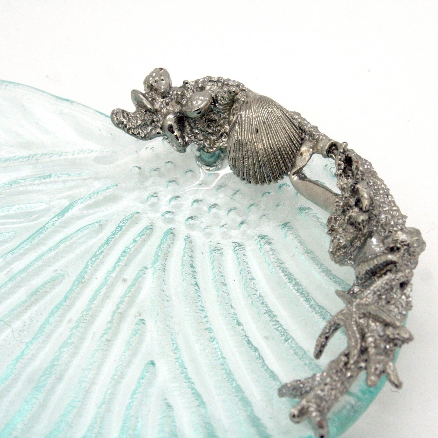 Glass Tray with Accent Pewter Shells, Coral, and Crab