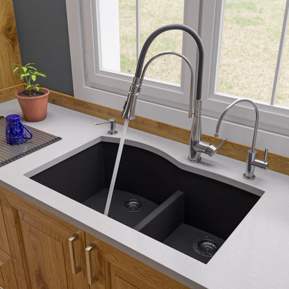 ALFI brand AB3320UM 33" Double Bowl Undermount Granite Composite Kitchen Sink
