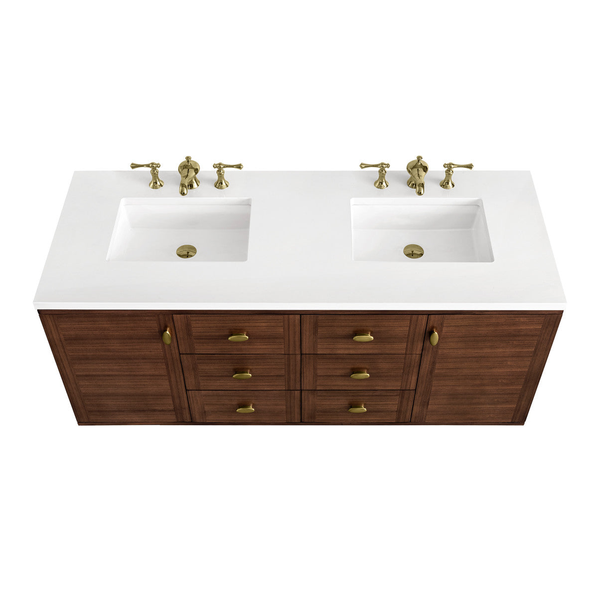 Amberly 60" Double Vanity Cabinet, Mid-Century Walnut