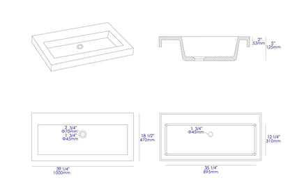 ALFI brand  ABCO40TR 40" Solid Concrete Gray Matte Trough Sink for the Bathroom