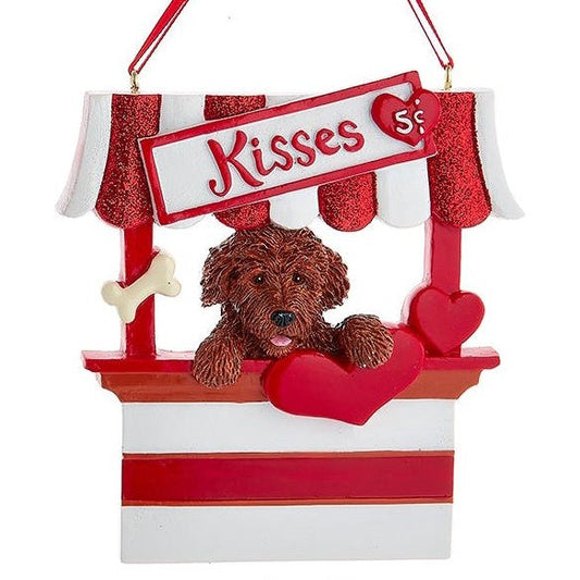 Dog Kisses - Kissing Booth Ornament -  Brown Goldendoodle