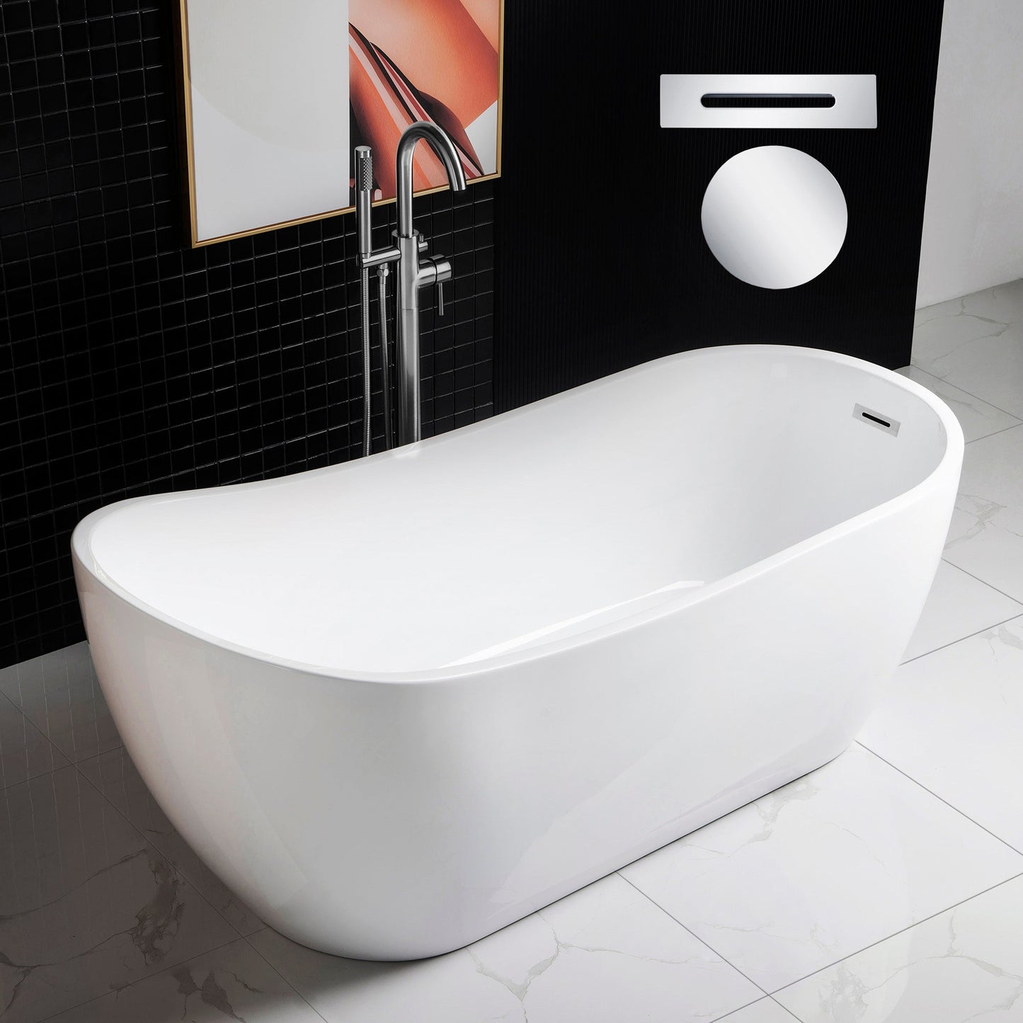 WOODBRIDGE 67" Acrylic Freestanding Bathtub Contemporary Soaking Tub