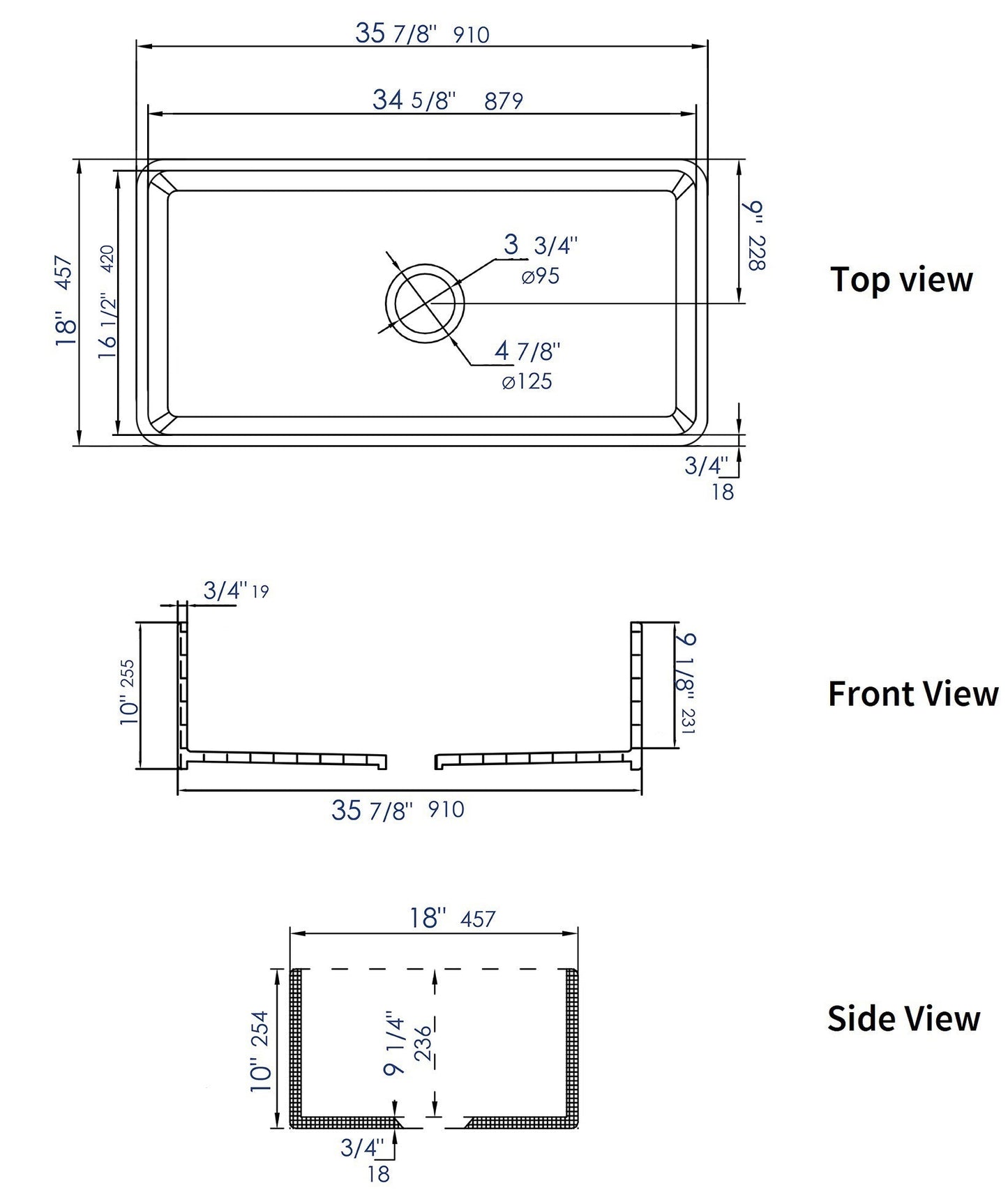 ALFI brand ABF3618 Smooth Apron 36" x 18" Single Bowl Fireclay Farm Sink