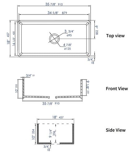 ALFI brand ABF3618 Smooth Apron 36" x 18" Single Bowl Fireclay Farm Sink