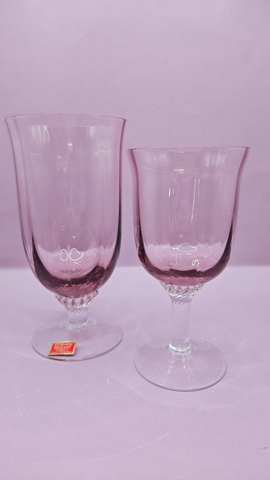 Gorham Reizart Crystal Goblet and Wine Glass - Rose Color, Elegant Design