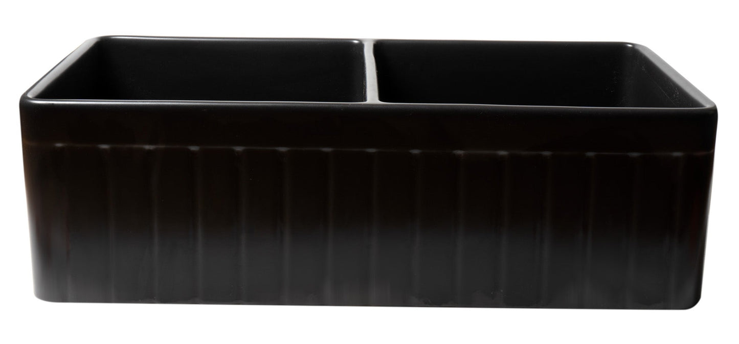ALFI brand ABF3318D Smooth Apron 33" x 18" Double Bowl Fireclay Farm Sink