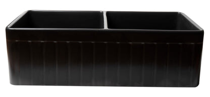 ALFI brand ABF3318D Smooth Apron 33" x 18" Double Bowl Fireclay Farm Sink