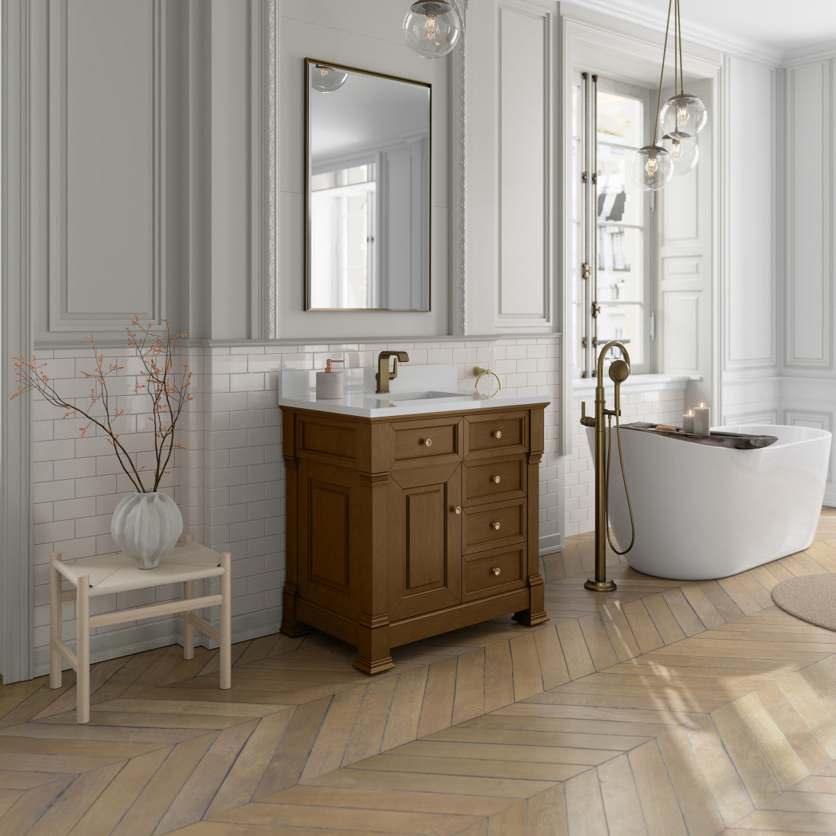 James Martin 547-V36 Brookfield 36” Single Vanity – Black Onyx / Honey Oak / Pearl Charcoal