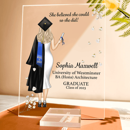 Graduation Gifts, Presents & Ideas For Her, Grad Ceremony, Commencement, Convocation, College & uni University, Personalized Custom Acrylic Plaque