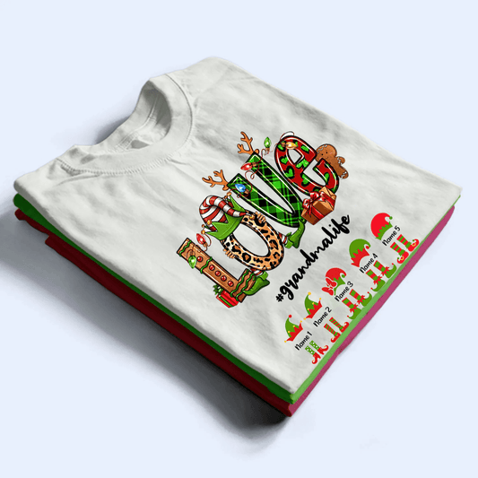 Grandma Elf - Personalized Custom T Shirt - Birthday, Loving, Funny Gift for Grandma/Nana/Mimi, Mom, Wife, Grandparent