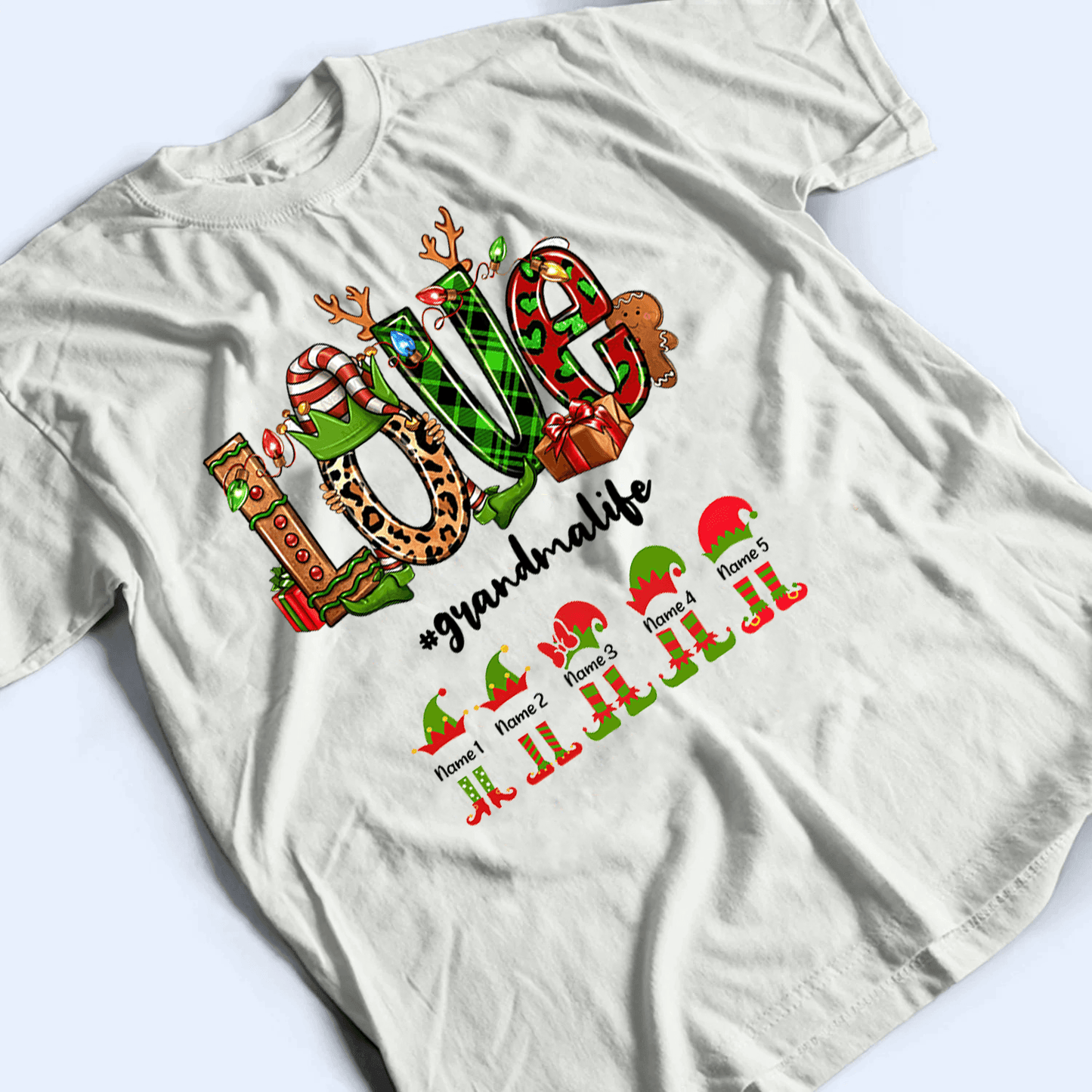 Grandma Elf - Personalized Custom T Shirt - Birthday, Loving, Funny Gift for Grandma/Nana/Mimi, Mom, Wife, Grandparent