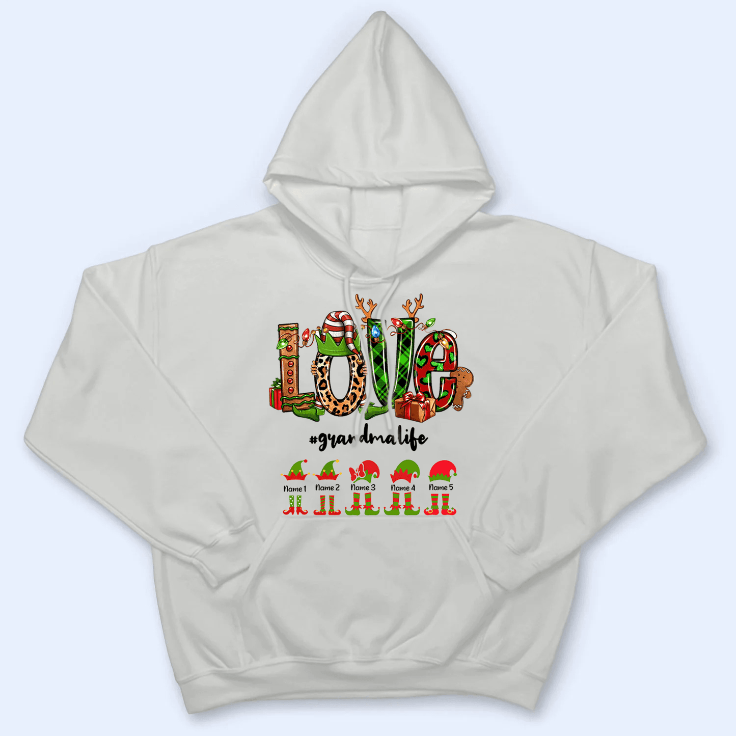 Grandma Elf - Personalized Custom T Shirt - Birthday, Loving, Funny Gift for Grandma/Nana/Mimi, Mom, Wife, Grandparent