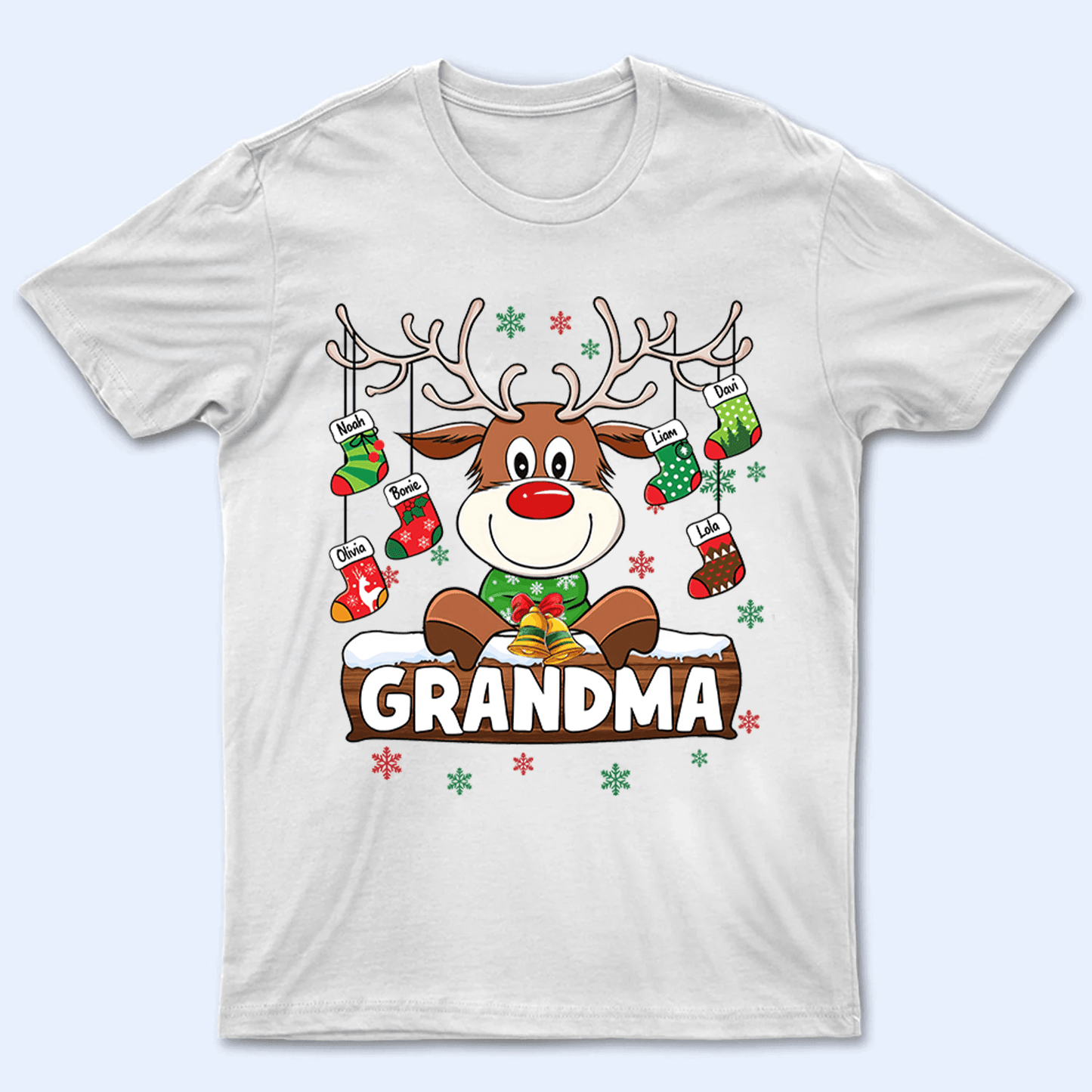 Grandma Reindeer With Christmas Socks - Personalized Custom T Shirt - Birthday, Loving, Funny Gift for Grandma/Nana/Mimi, Mom, Wife, Grandparent