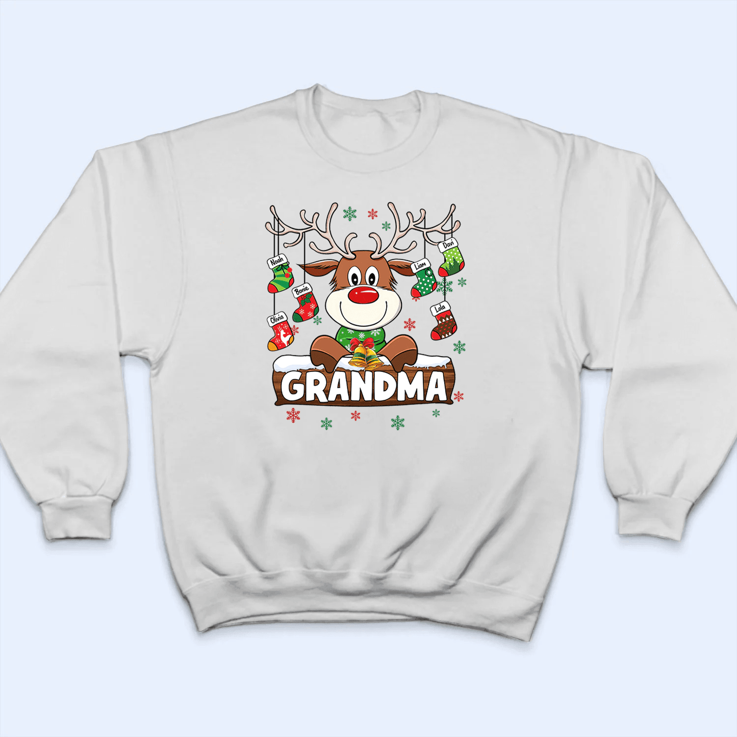 Grandma Reindeer With Christmas Socks - Personalized Custom T Shirt - Birthday, Loving, Funny Gift for Grandma/Nana/Mimi, Mom, Wife, Grandparent