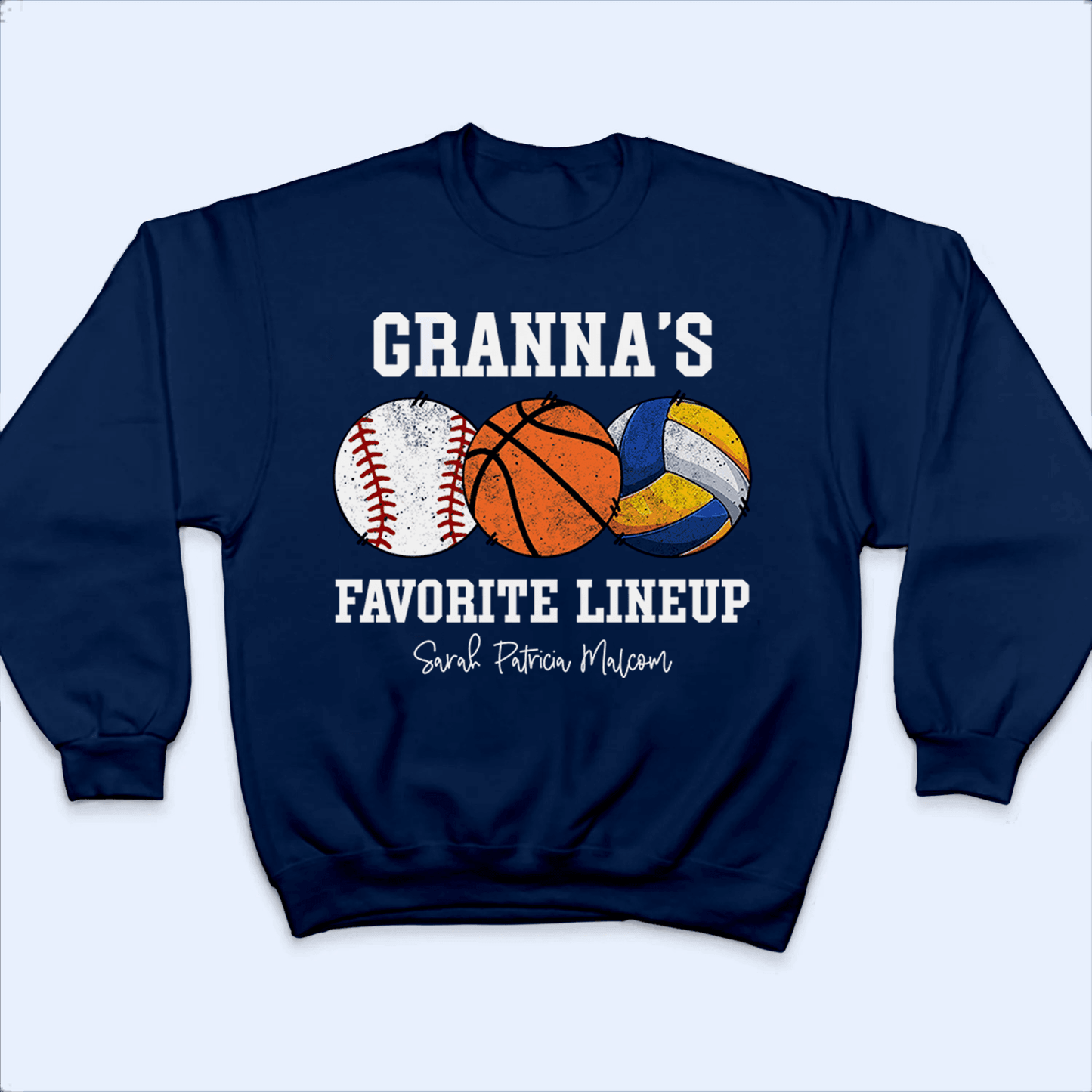 Grandma's Favorite Lineup - Baseball/Softball - Personalized Custom T Shirt - Gift for Grandma/Nana/Mimi, Mom, Wife, Grandparent