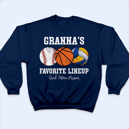 Grandma's Favorite Lineup - Baseball/Softball - Personalized Custom T Shirt - Gift for Grandma/Nana/Mimi, Mom, Wife, Grandparent