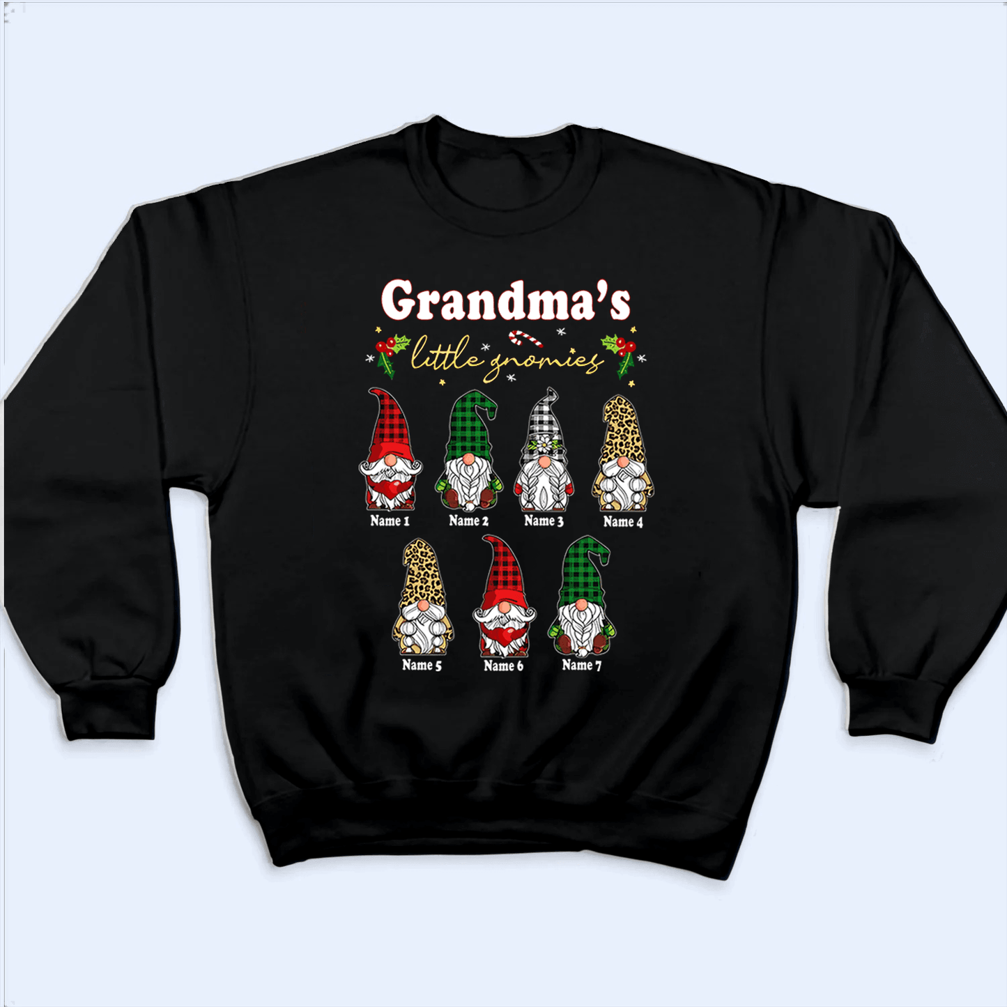 Grandma's Little Gnomies - Personalized Custom T Shirt - Christmas, Loving, Funny Gift for Grandma/Nana/Mimi, Mom, Wife, Grandparent